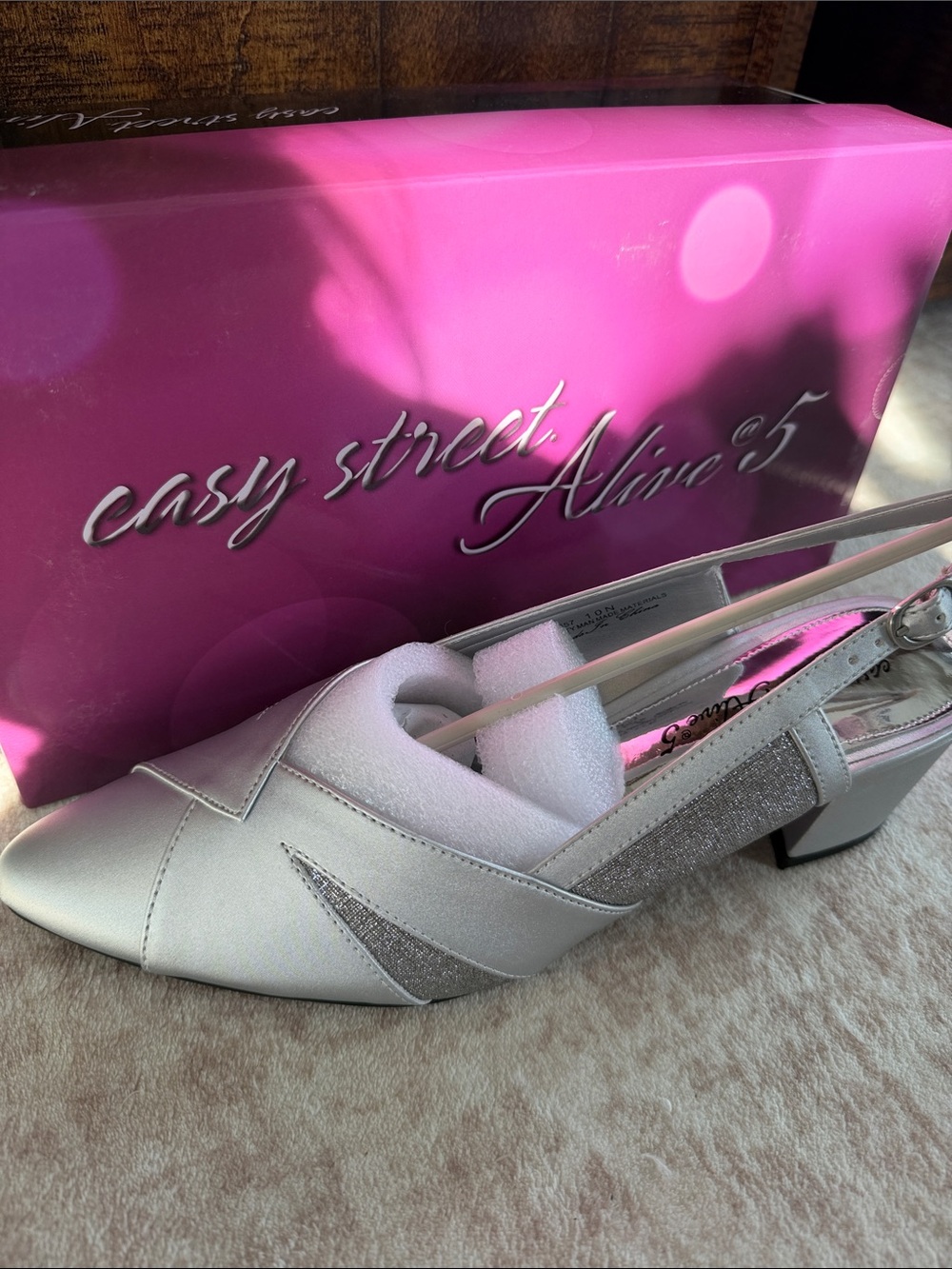 easy street Silver Slingback Low Block Heel Pumps
